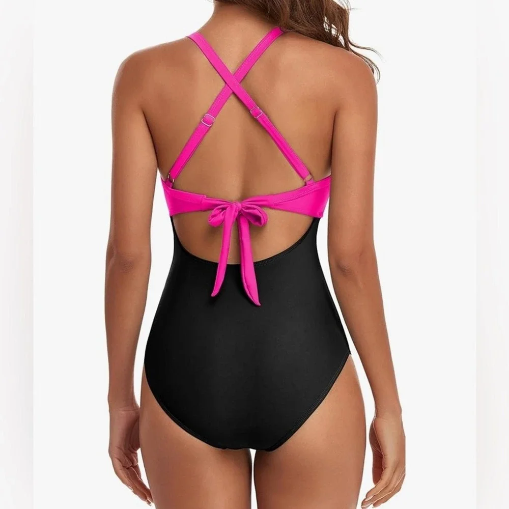 NWT Eomenie Size S Pink Tummy Control High Waist Cutout One‎ Piece Swimsuit